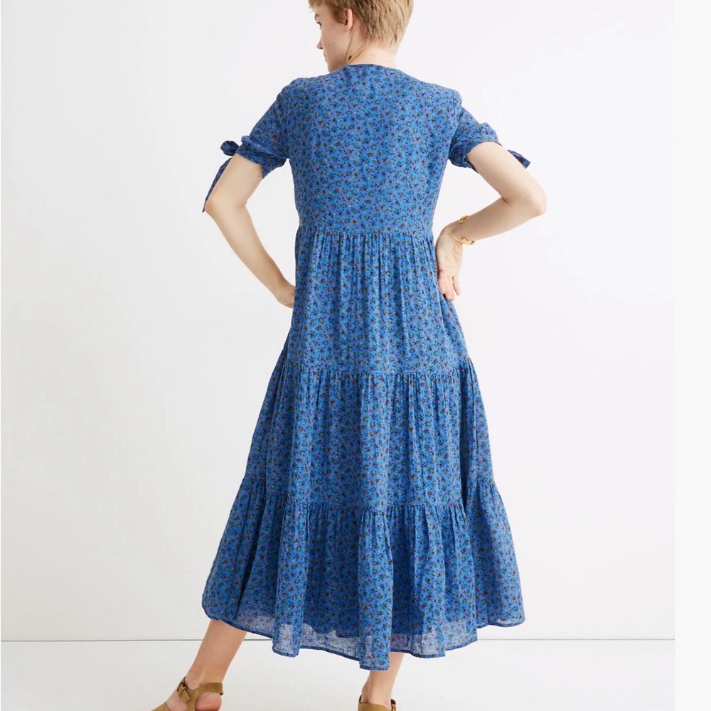 Madewell Blue Floral Tiered Maxi Dress with Tie Sleeves - Picture 2 of 6